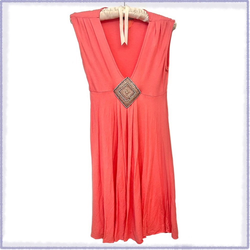 Coral Sleeveless Dress with Embellished Detail